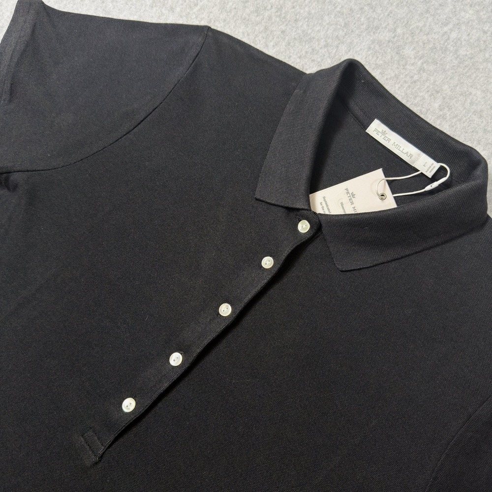 Peter Millar Womens Giza Cotton Tencel Polo Shirt Black LS19K01 Size L NWT